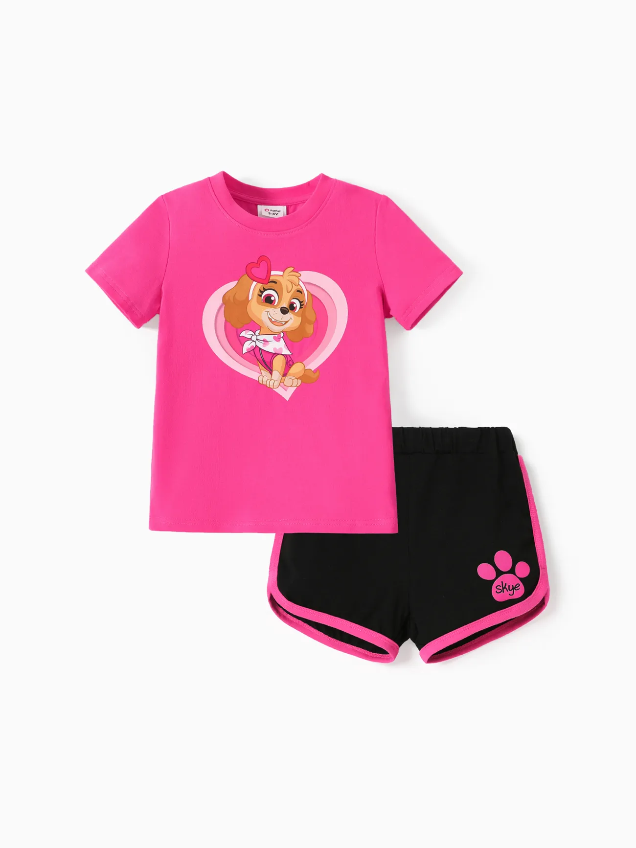 PAW Patrol Toddler Girl 2pcs Mother's Day Heart Print Short-sleeve Cotton Tee and Shorts Set Roseo big image 1
