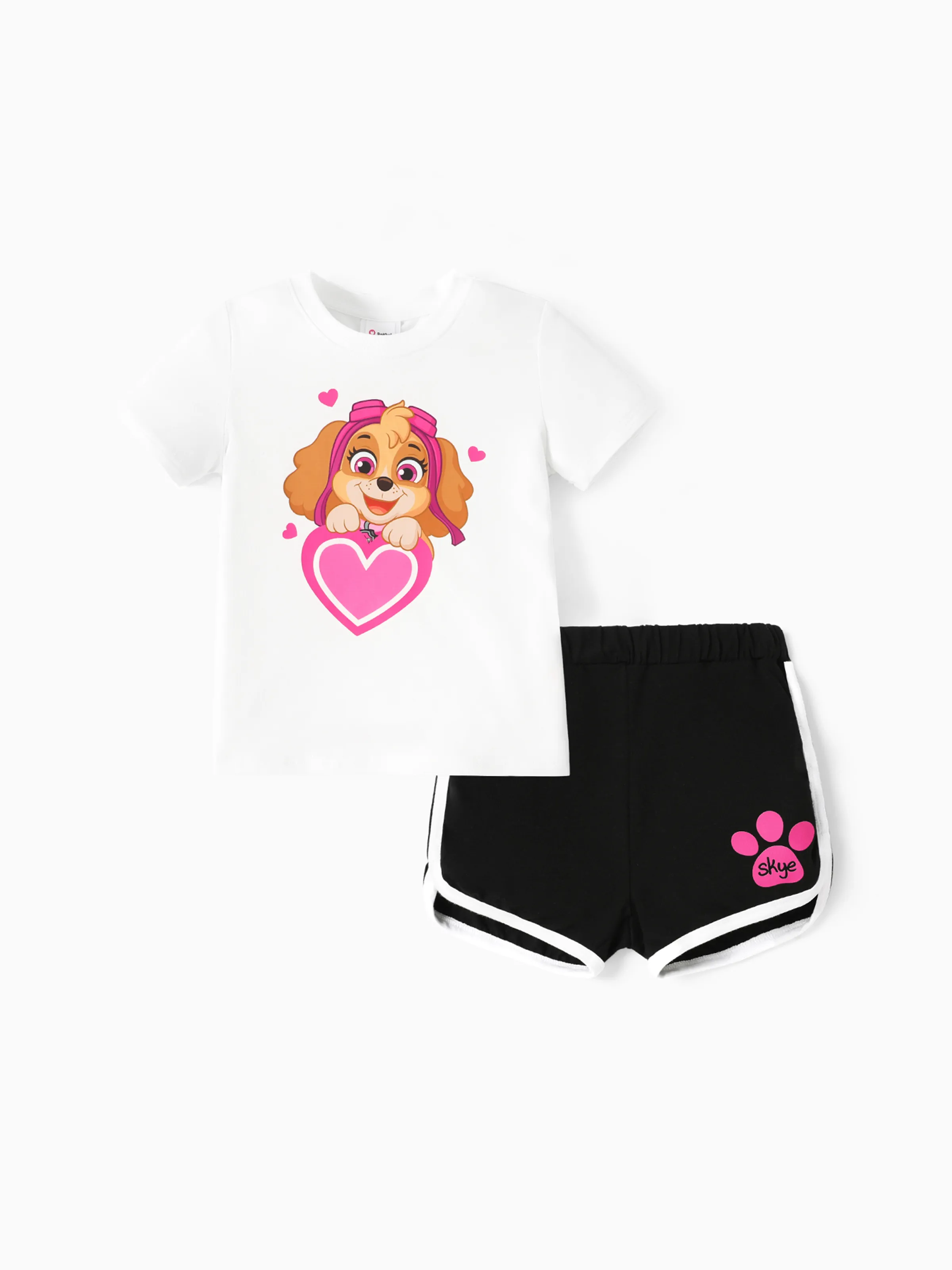 Paw Patrol Kleinkind Mädchen 2 Stücke Muttertag Herzdruck Kurzarm Baumwolle T-shirt Und Shorts Set