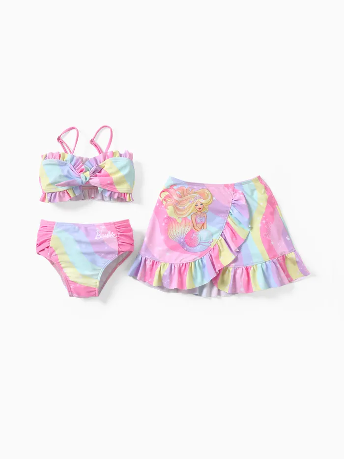 Barbie Kleinkind / Kind Mädchen 3-teiliges magisches Regenbogen-Meerjungfrauen-Print-Badeanzug-Set