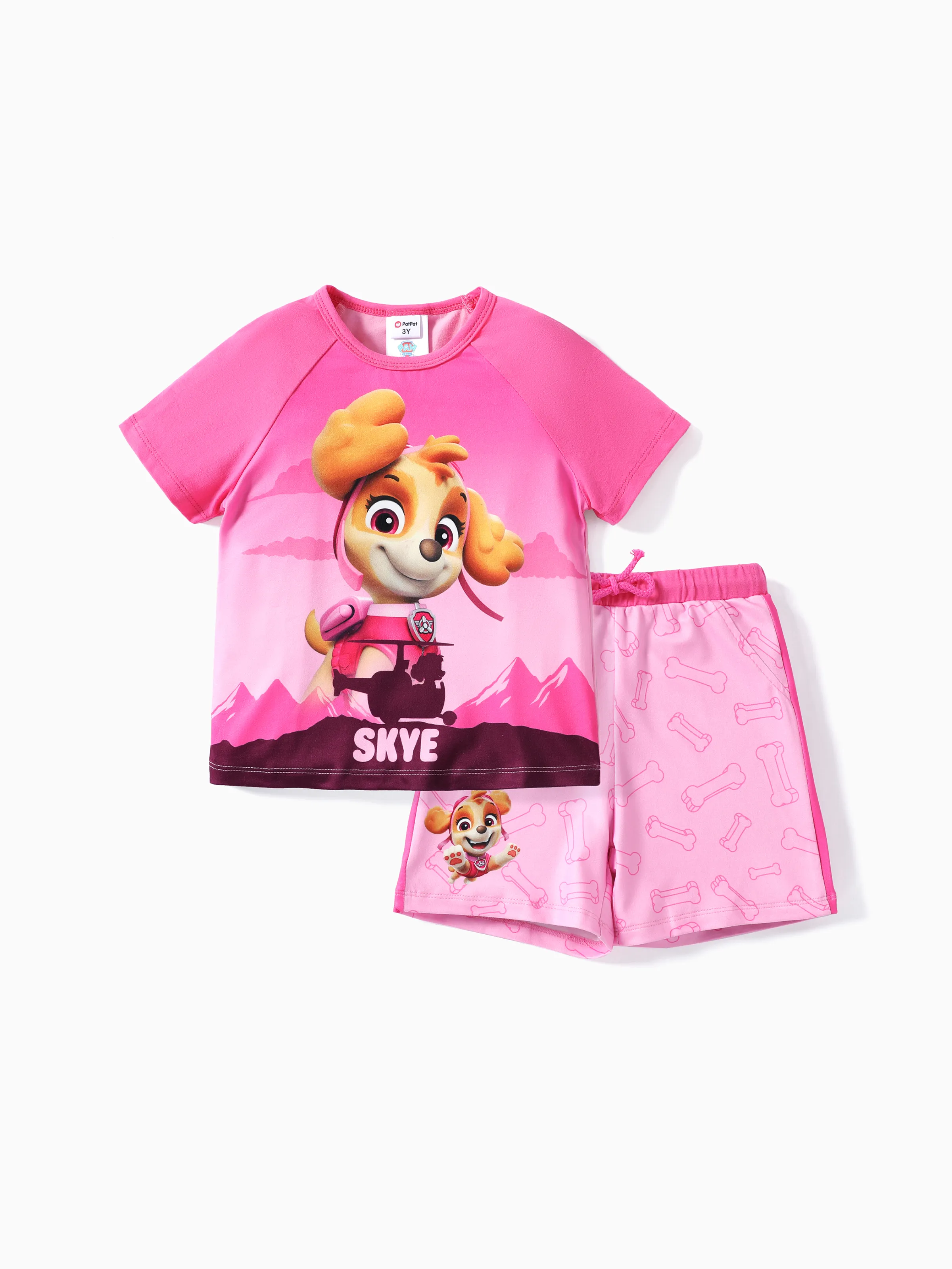 Paw Patrol Toddler Niños/Niñas 2pcs Camiseta de algodón con estampado de personajes con conjunto deportivo de pantalones cortos