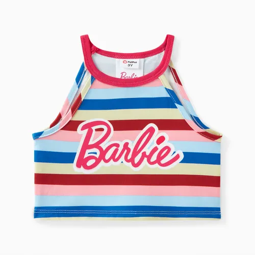 Barbie 1pc Toddler Girls Personagem listrado Toddler Tank top/shorts
