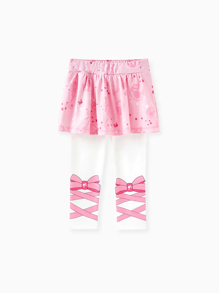 Barbie Toddler Girl Bow Print Ruffle Overlay 2 In 1 Leggings