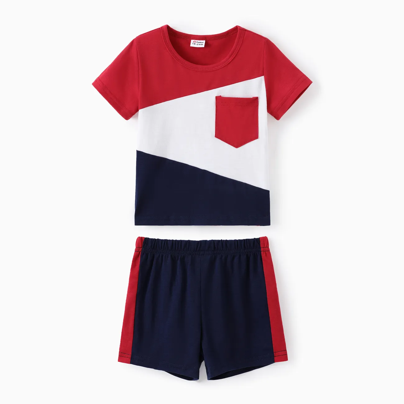 2-piece Toddler Boy Colorblock Pocket Design Tee and Elasticized Shorts Set