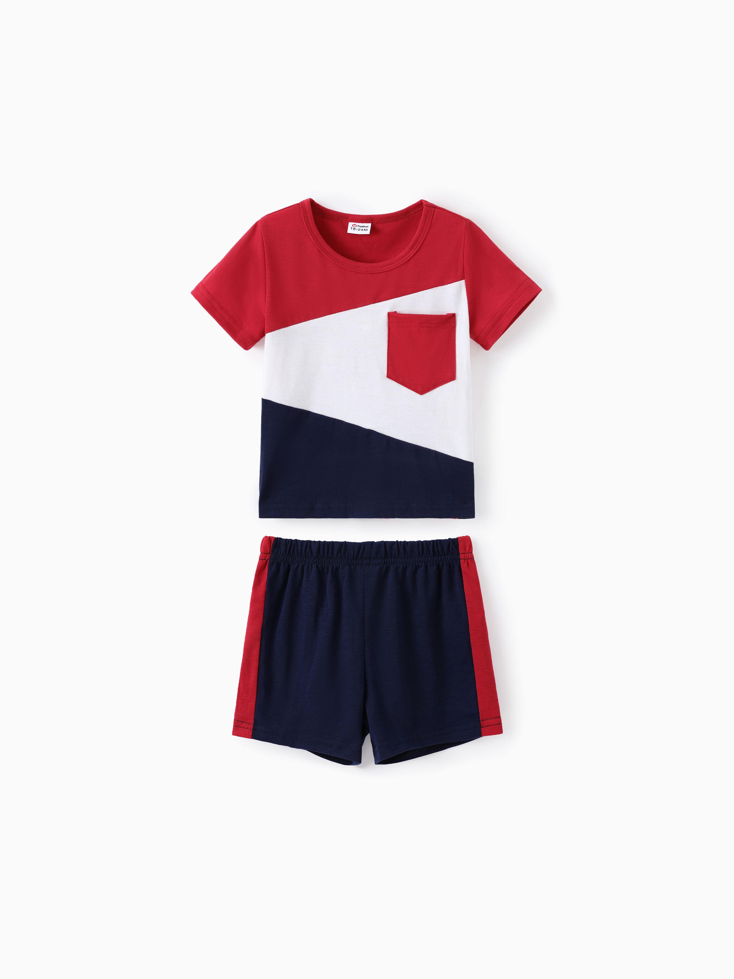 

2-piece Toddler Boy Colorblock Pocket Design Tee and Elasticized Shorts Set