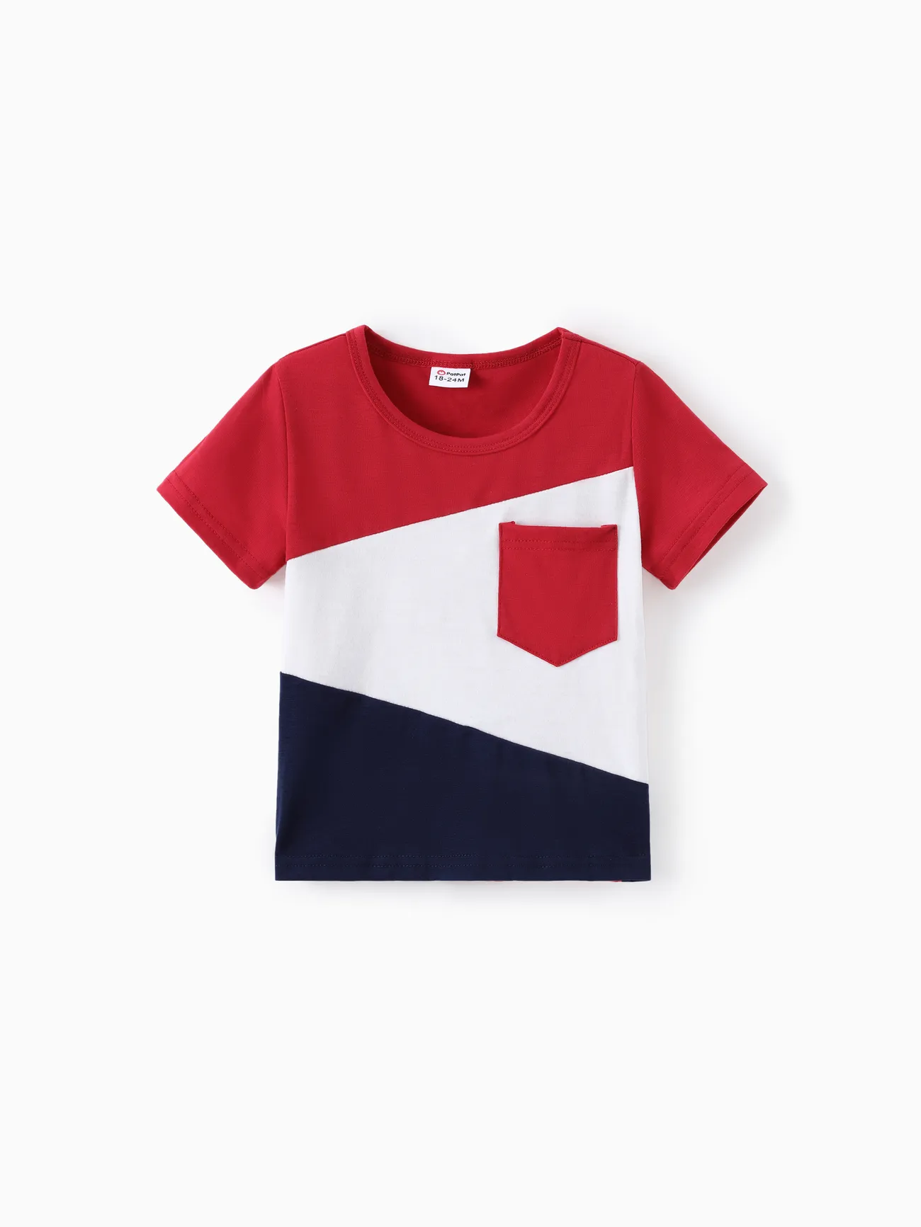 2-piece Toddler Boy Colorblock Pocket Design Tee and Elasticized Shorts Set Red big image 1