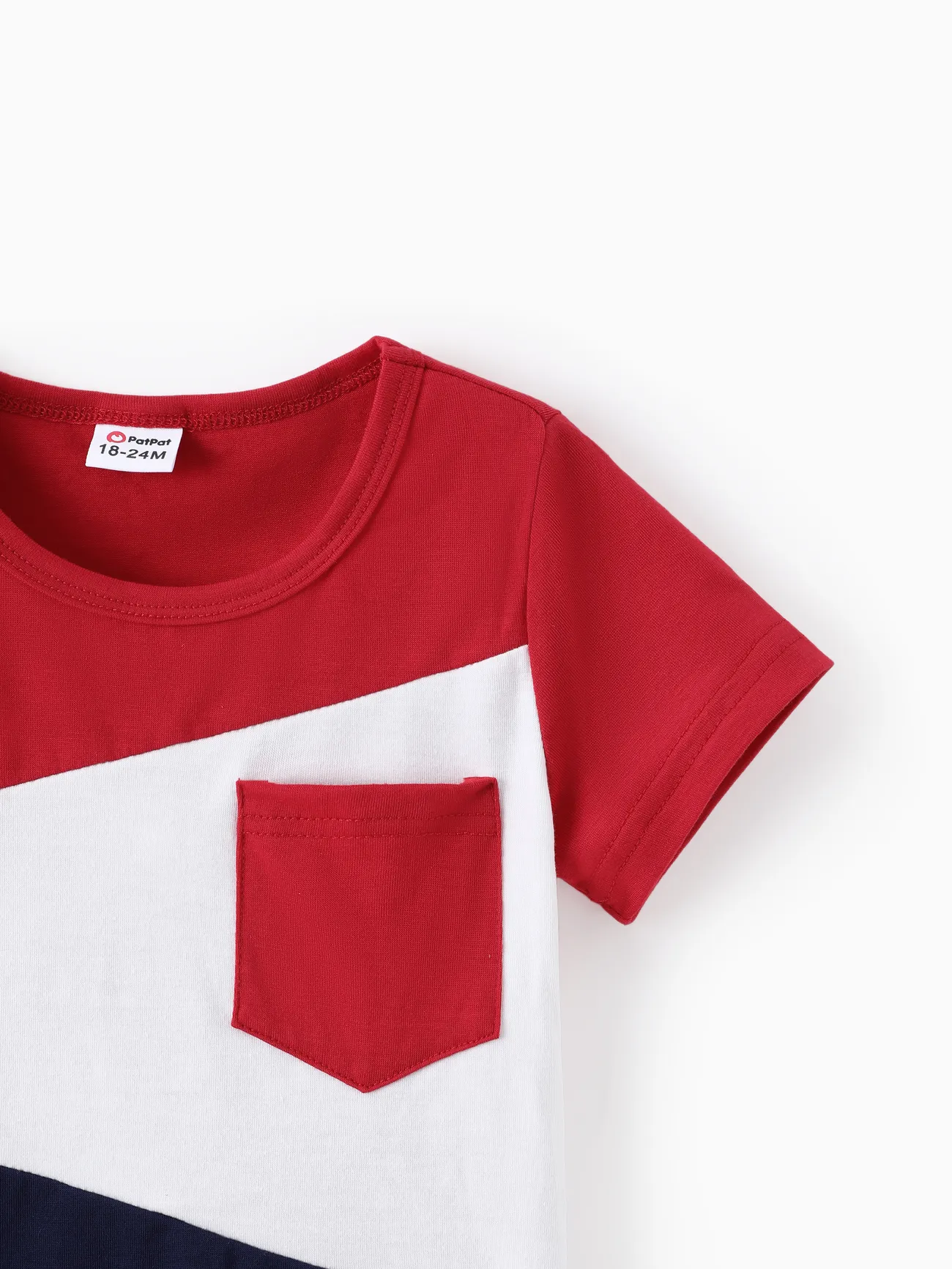 2-piece Toddler Boy Colorblock Pocket Design Tee and Elasticized Shorts Set Red big image 1