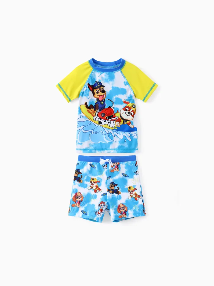 traje de baño de 2 piezas de tops y bañadores de bloques de colores para niños pequeños de la patrulla canina