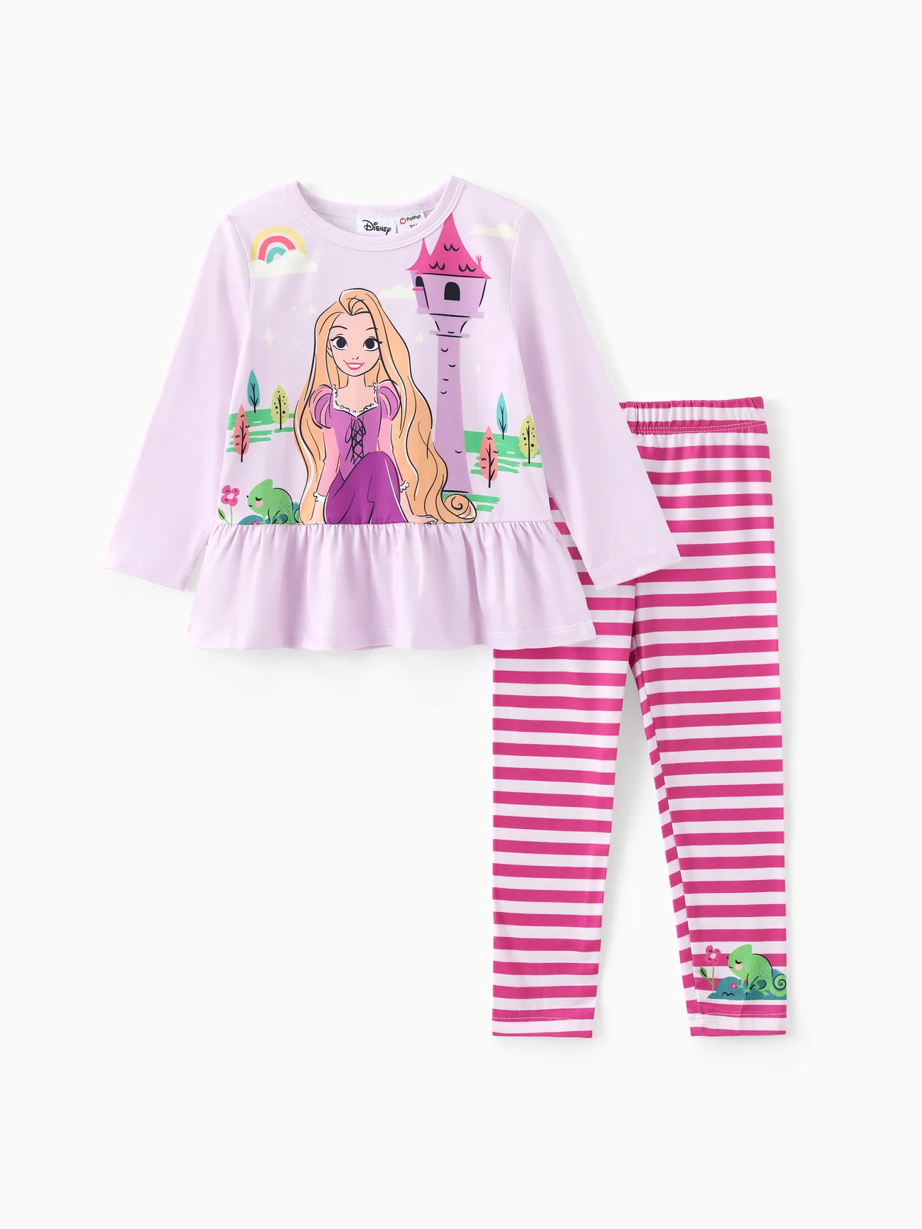 Disney Princess Toddler Girl 2pcs Character Print Peplum Long-sleeve Tee and Stripe Pants Set 