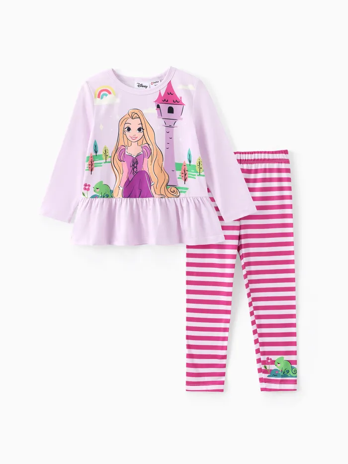 Disney Princess 2 Stück Kleinkinder Mädchen Rüschenrand Kindlich T-Shirt-Sets