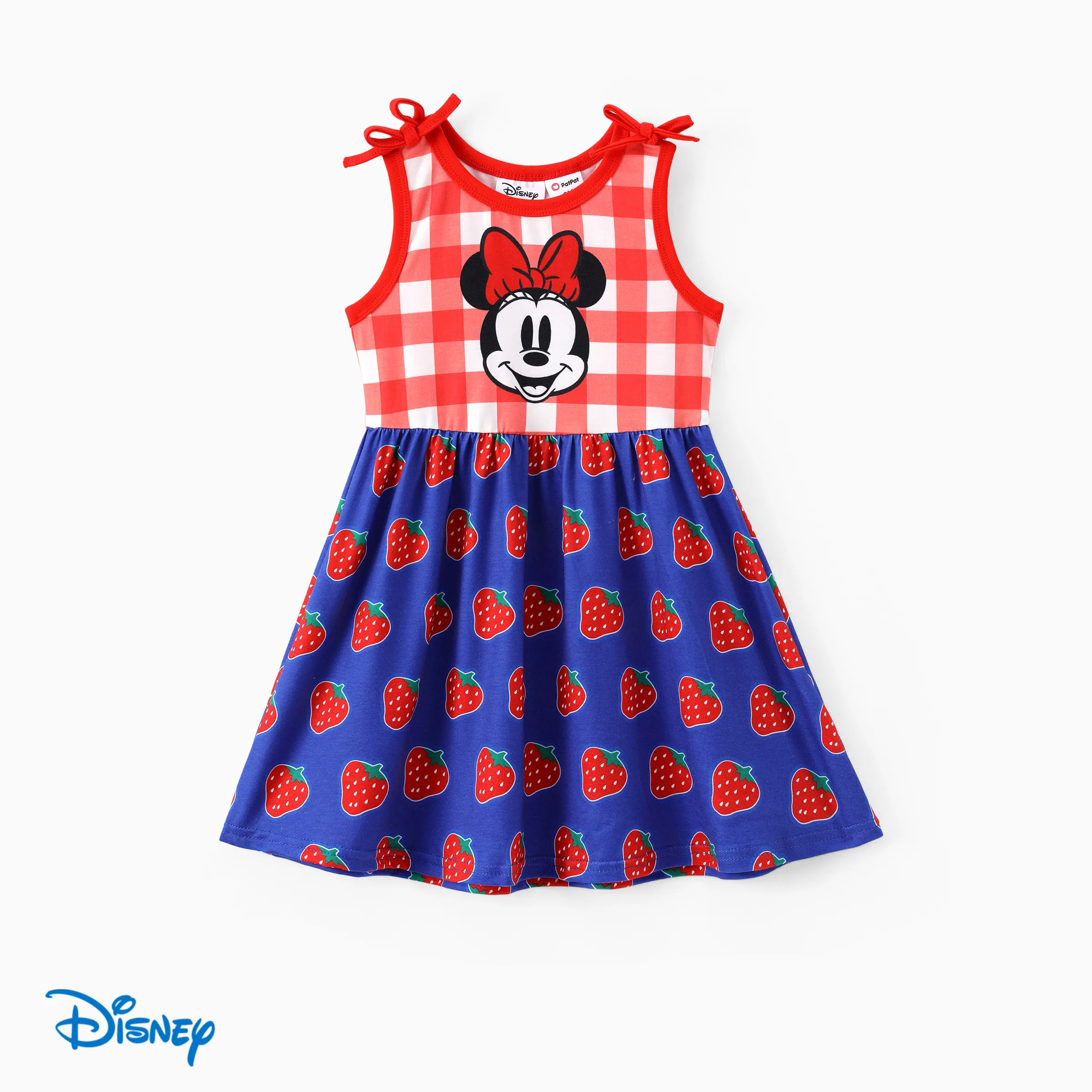 

Disney Mickey and Friends Toddler Girls 1pc Naia™ Strawberry Minnie Checker Print Bowknot Sleevelss Dress