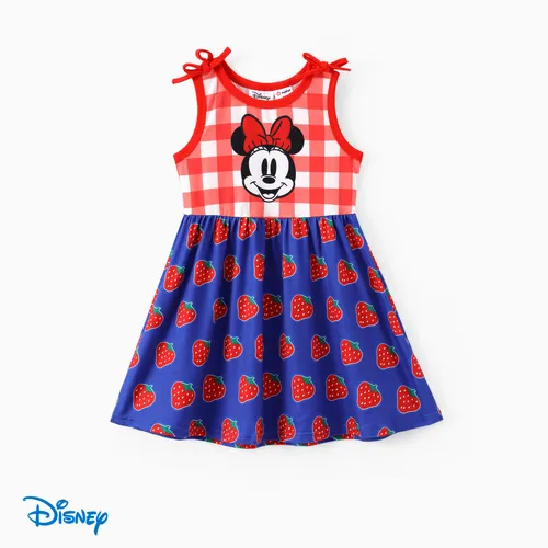 Disney Mickey e Amigos Crianças Meninas 1pc Naia™ Morango Minnie Checker Estampa Bowknot Mangas Vestido