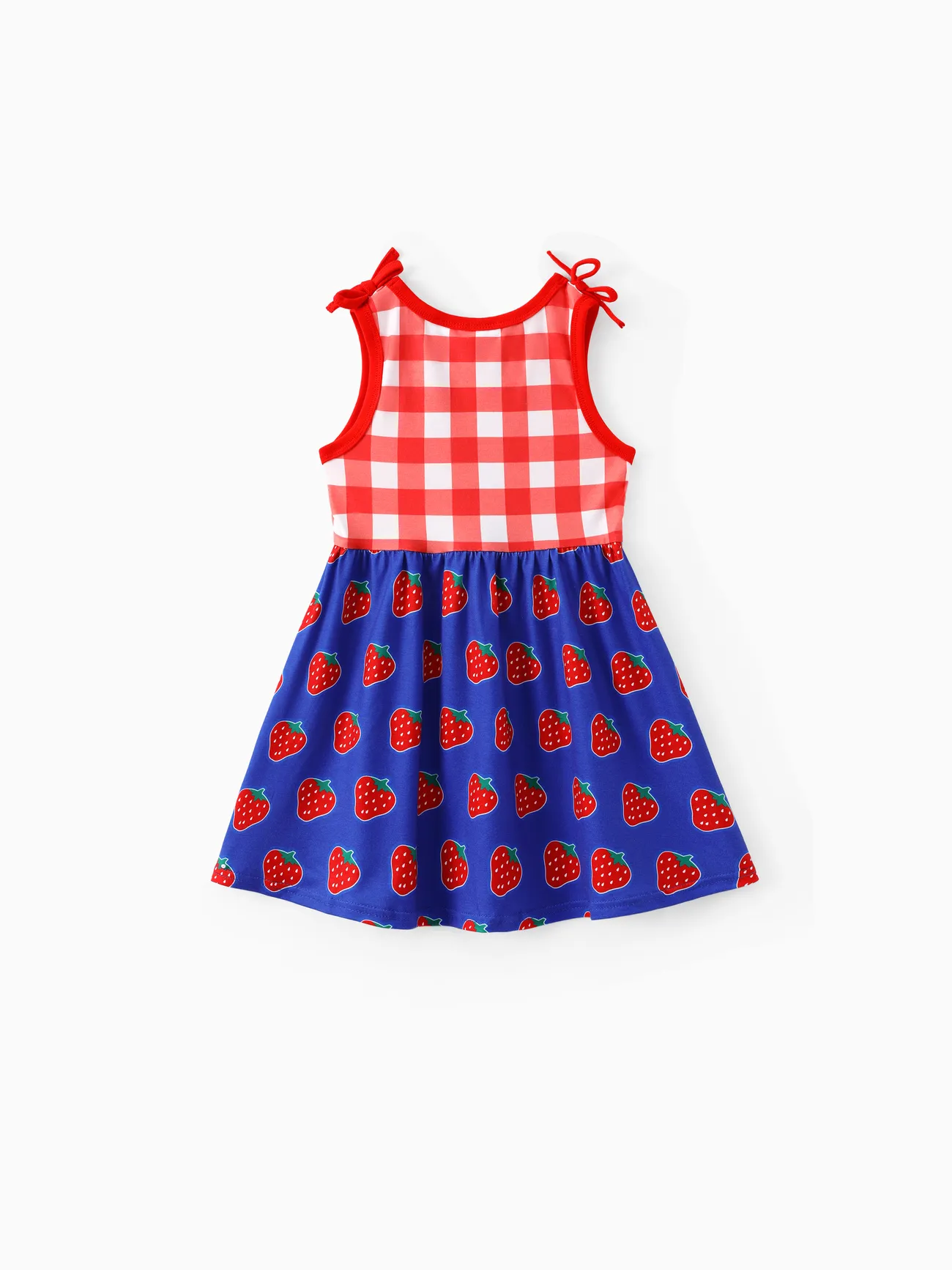Disney Mickey and Friends Toddler Girls 1pc Naia™ Strawberry Minnie Checker Print Bowknot Sleevelss Dress Red big image 1