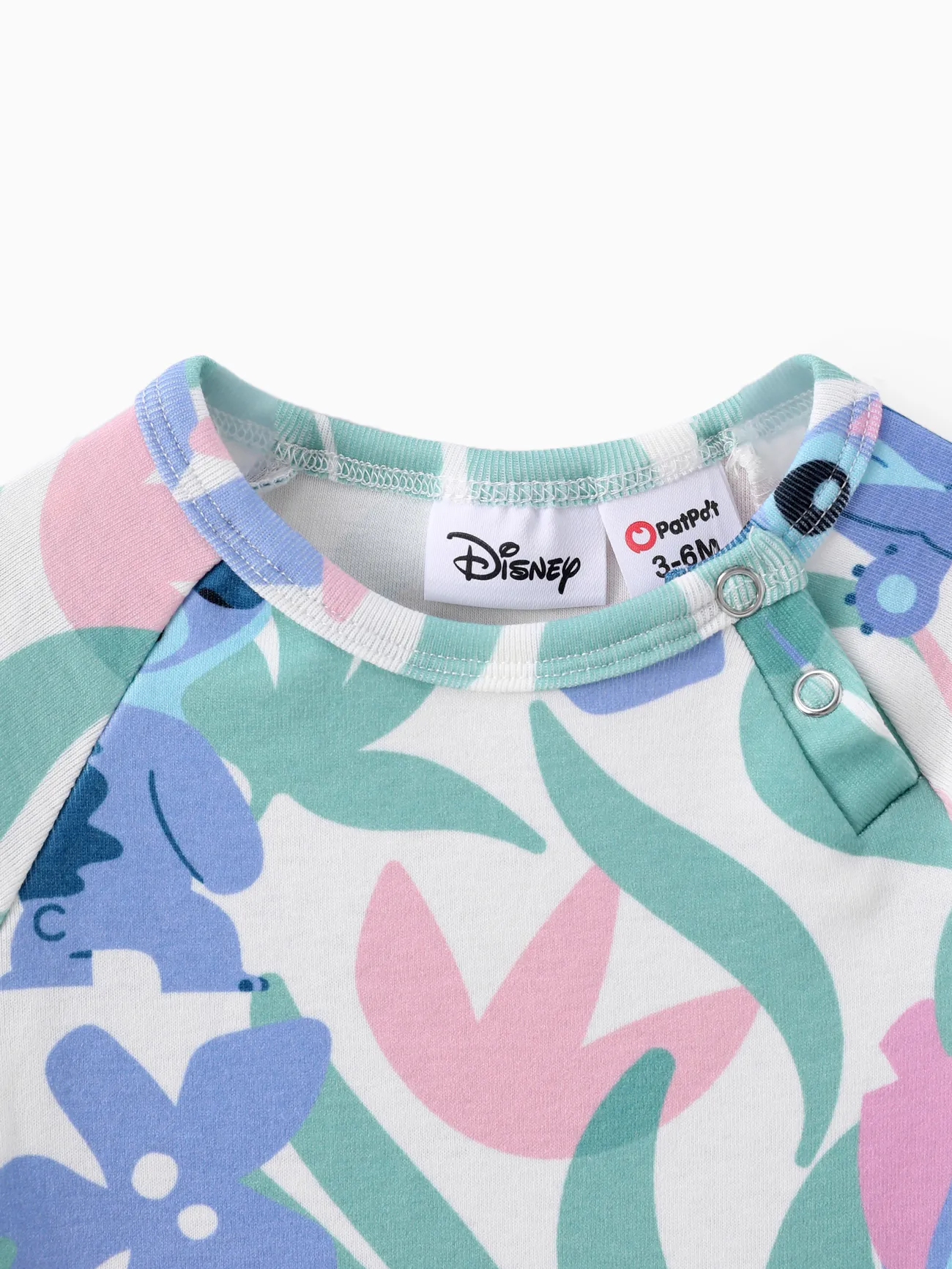 Disney Stitch Baby Boys/Girls 2pcs Naia™ Floral Plant Character Print Long-sleeve Romper with Pants Set White big image 1