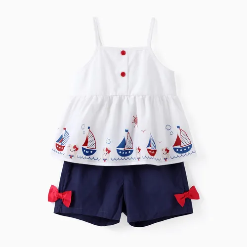 Toddler Girl 2pcs Sailboat Print Cami Top and Shorts Set