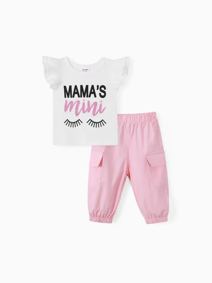 Baby/Toddler Girl 3pcs Letter Print Tee and Cargo Pants with Fanny Pack Set