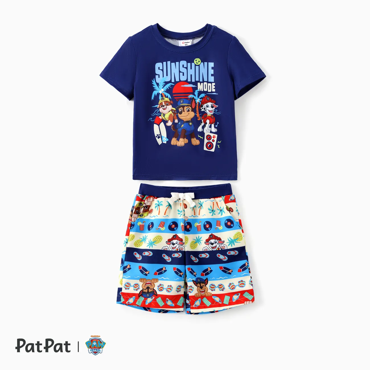 Paw Patrol Toddler/Kid Boys 2pcs Beach-themed Pineapple Character Print Tee with Shorts Set DeepBlue big image 1