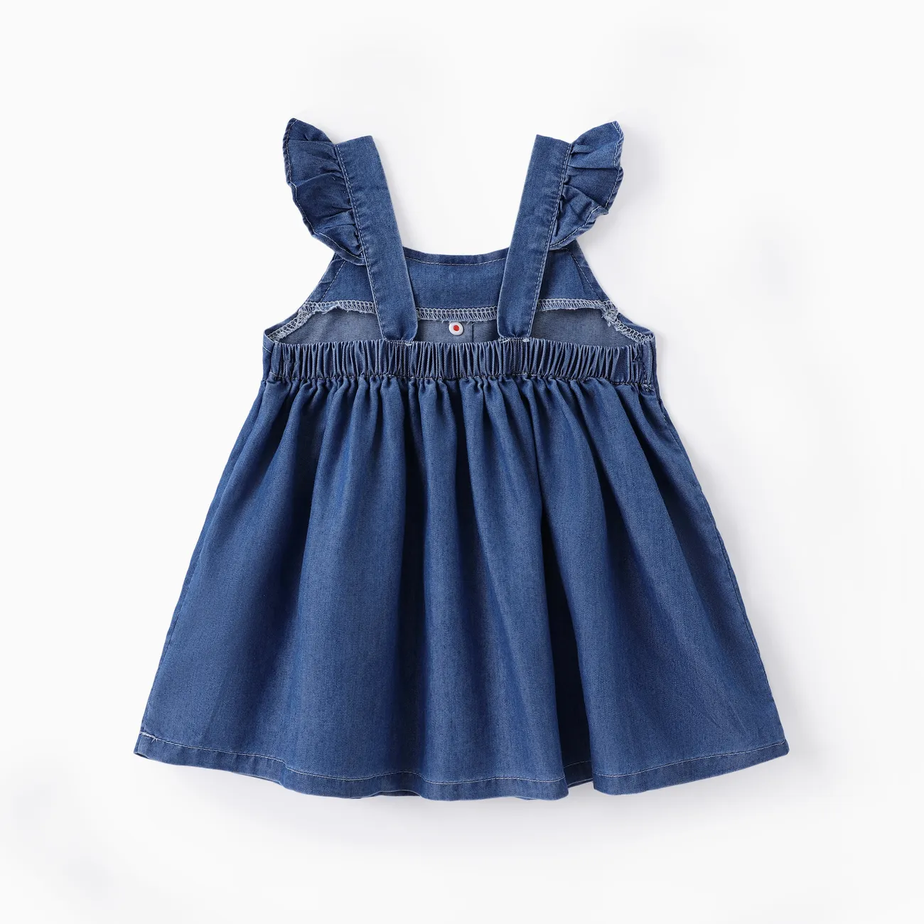 Baby Girl Cooling Denim Rabbit Print Flutter-sleeve Button Dress Blue big image 1