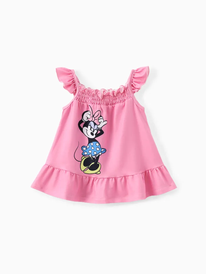 Disney Mickey e Amigos Bebê / Toddler Menina Personagem Print Vestido de manga babado