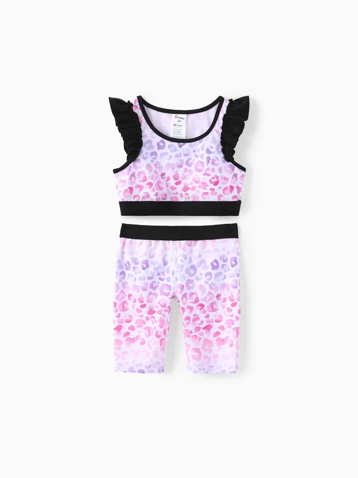 Toddler / Kid Girl 2pcs Camiseta sin mangas y leggings deportivos con estampado de leopardo