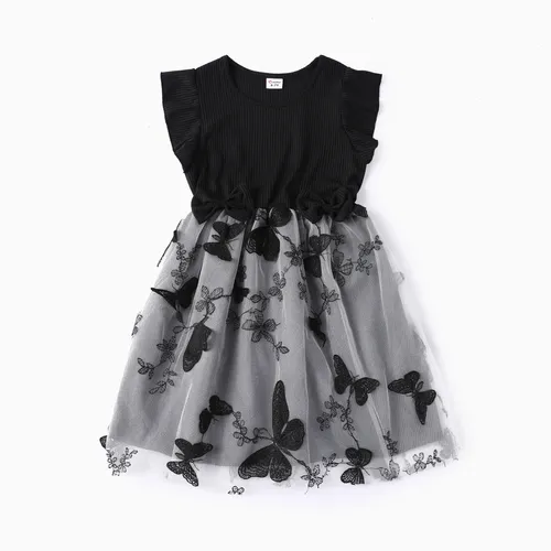 Sweet Butterfly 飄逸袖女孩連衣裙 - 1 件套，聚酯纖維材料，常規類別