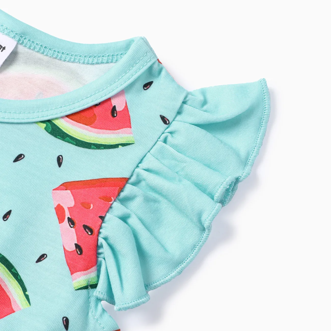 2 Stück Baby Mädchen Rüschenrand Wassermelone Kindlich Ärmellos Strampler minzgrün big image 1