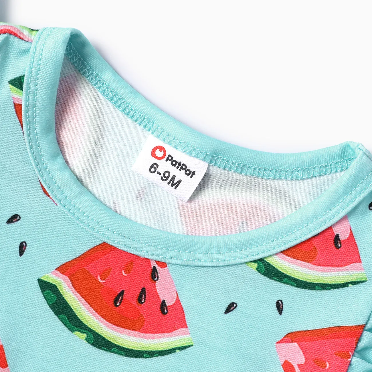 2 Stück Baby Mädchen Rüschenrand Wassermelone Kindlich Ärmellos Strampler minzgrün big image 1