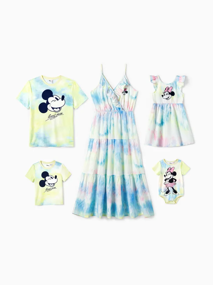 Disney Mickey e Amigos Família Combinando Menino / Menina Tie-dye Gradiente Personagem Estampa T-shirt / Vestido