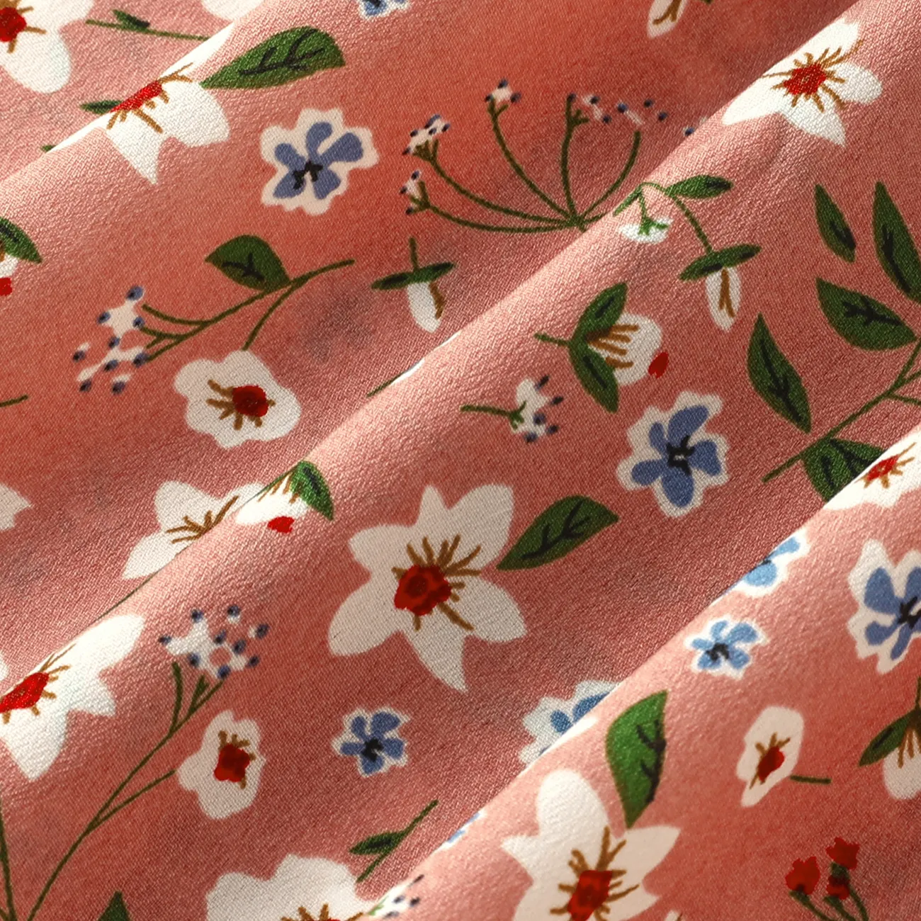 大童 女 褶飾 植物花卉 連衣裙 粉色 big image 1