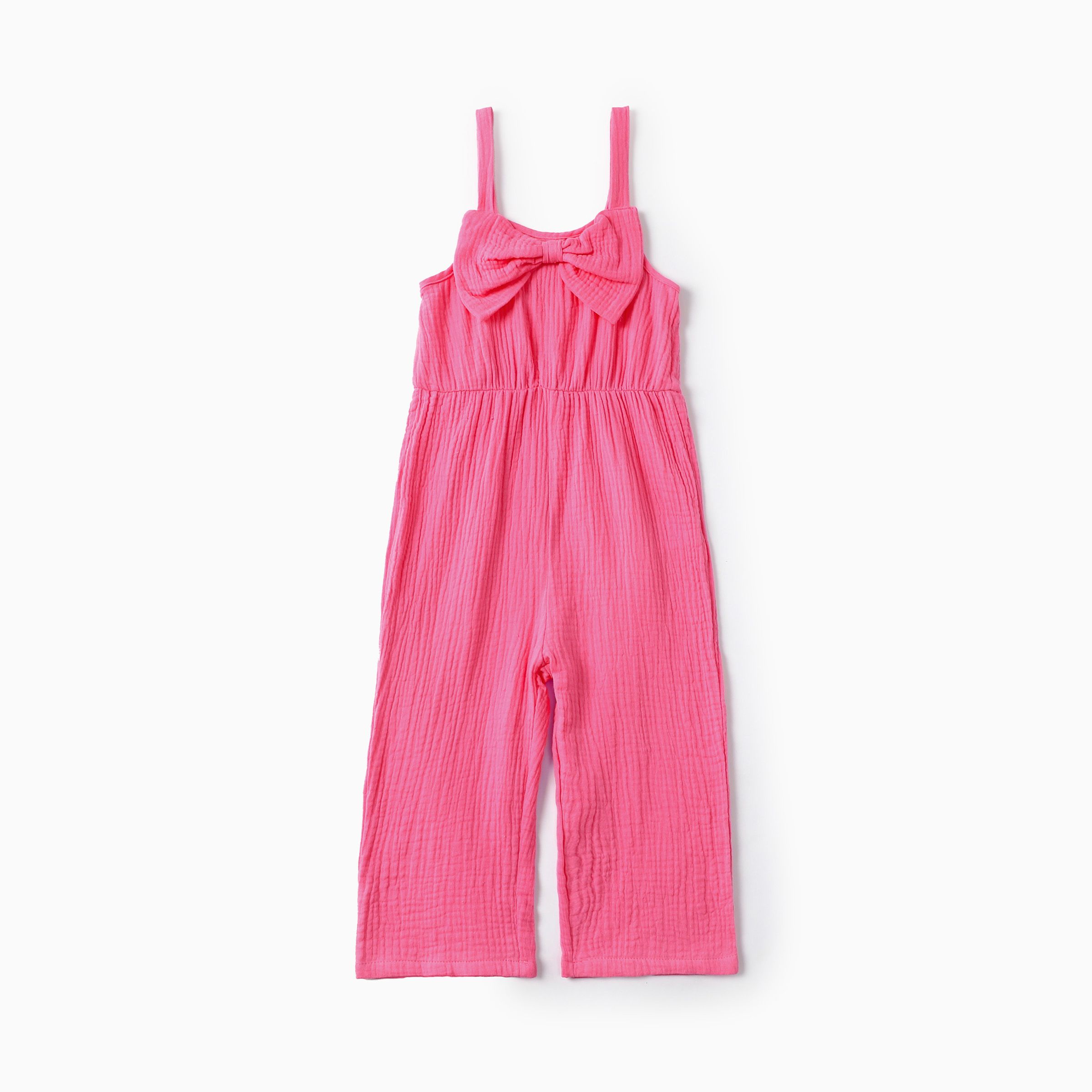 蹣跚學步的女孩甜美吊帶設計粉色棉質連體褲