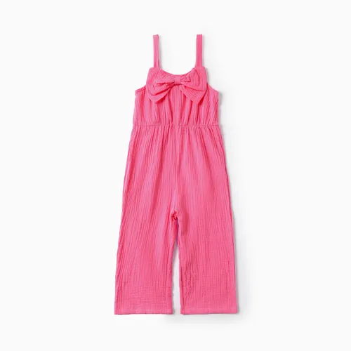 Toddler Girls Sweet  Hanging Strap Design Pink Cotton Romper 