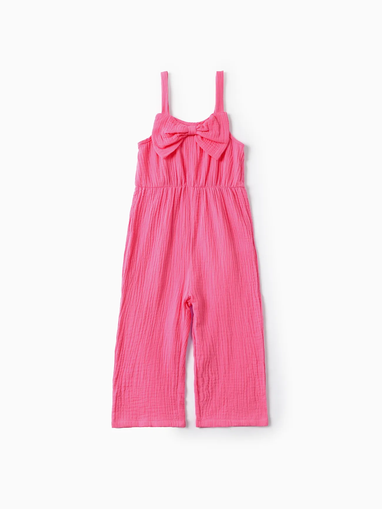 Toddler Girls Sweet Hanging Strap Design Pink Cotton Romper Pink big image 1