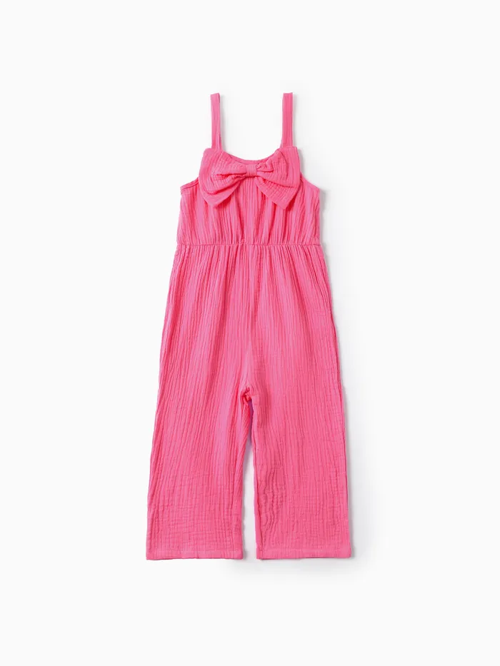 Toddler Girls Sweet Hanging Strap Design Pink Cotton Romper