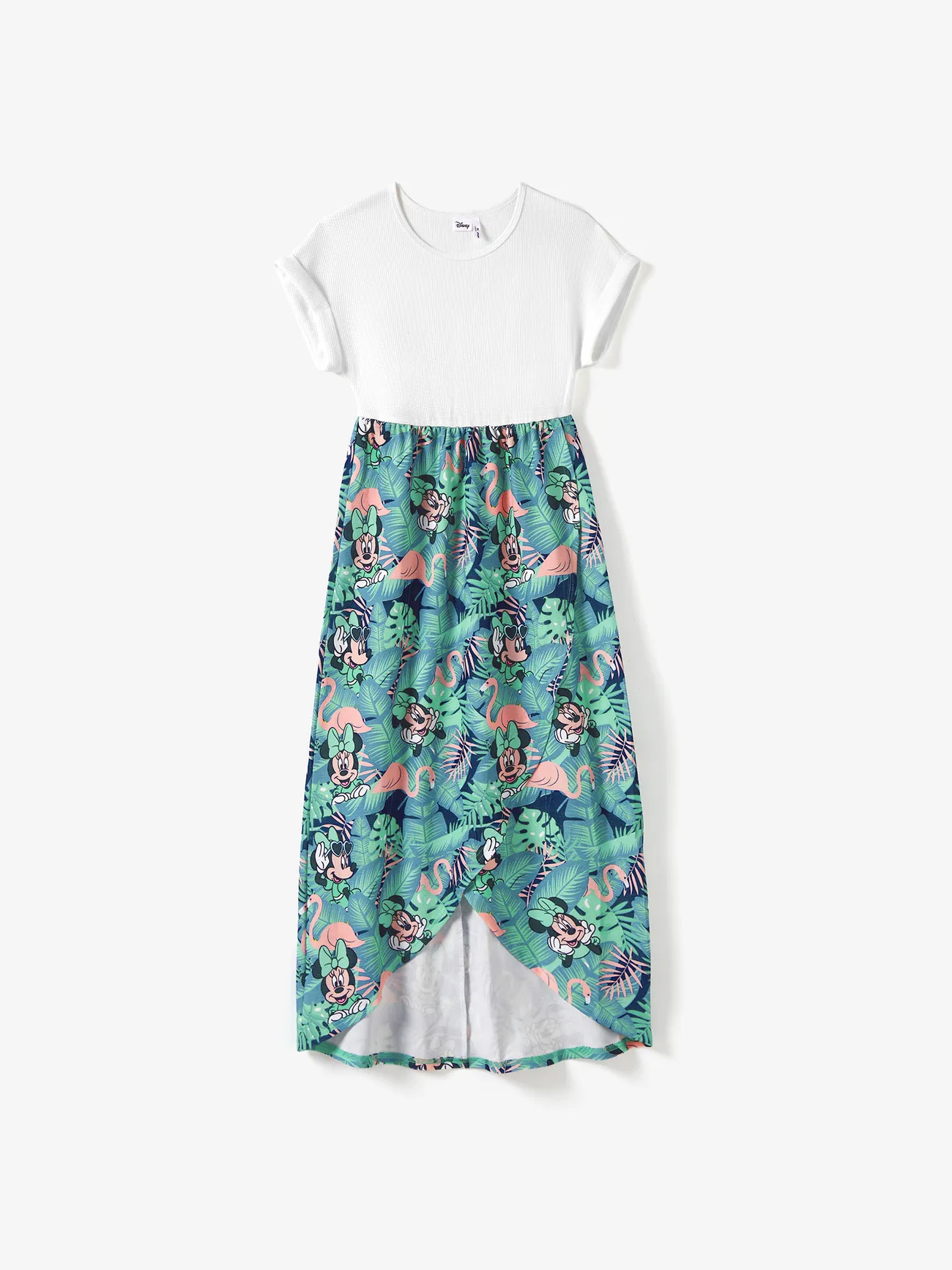 Women - Disney Family Shirts with Tropical Botanical Print -Mickey & Minnie Mouse T-Shirts (Waffle Fabric) - greenwhite - image 2