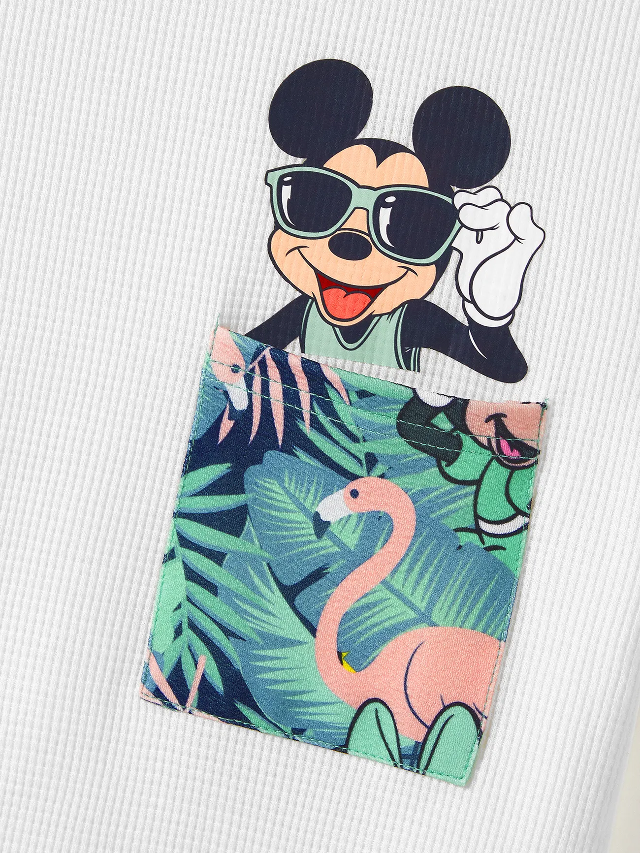 Disney Mickey and Friends Family Matching Tropical Botanical Print Waffle Fabric T-shirt/Dress greenwhite big image 1