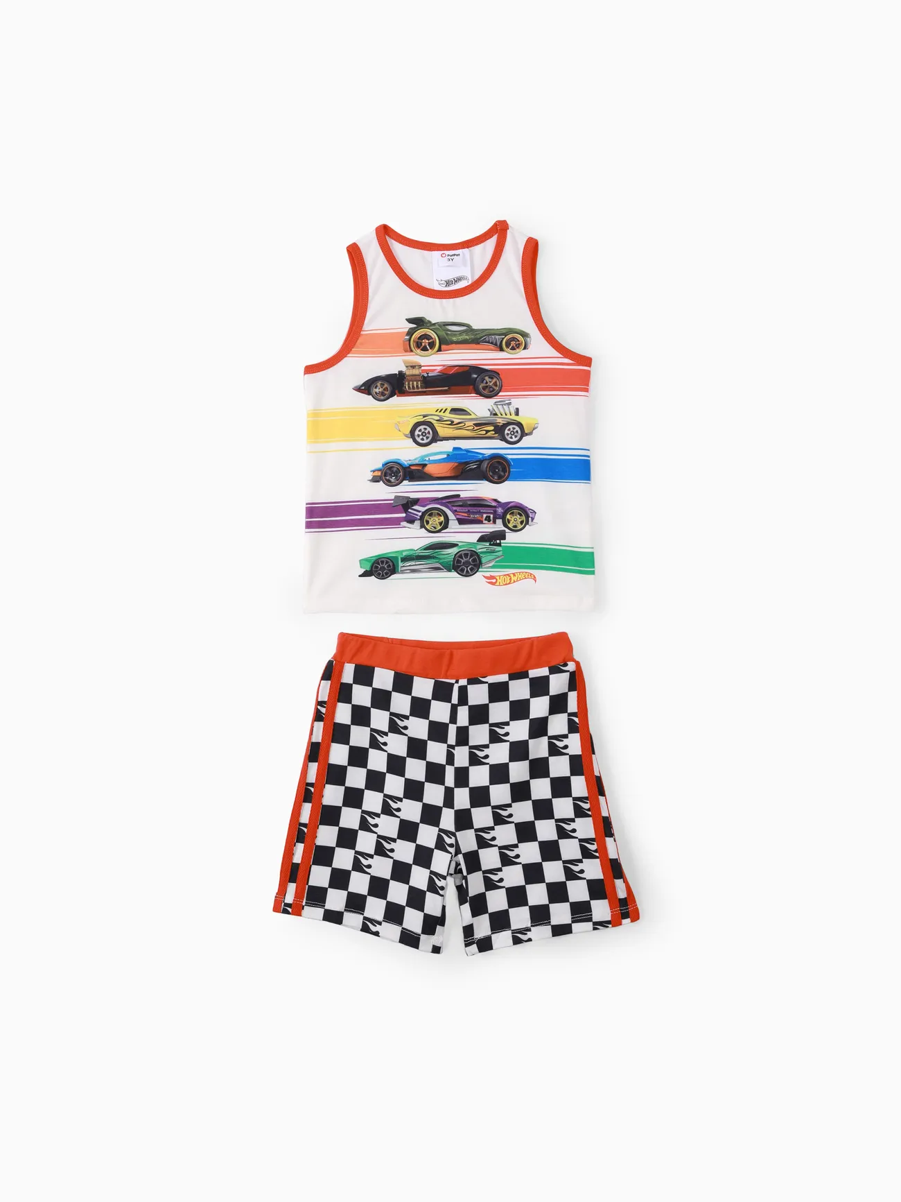 Hot Wheels 2pcs Toddler Boy Naia Colorblock Tank Top and Elasticized Cotton Shorts set Multi-color big image 1