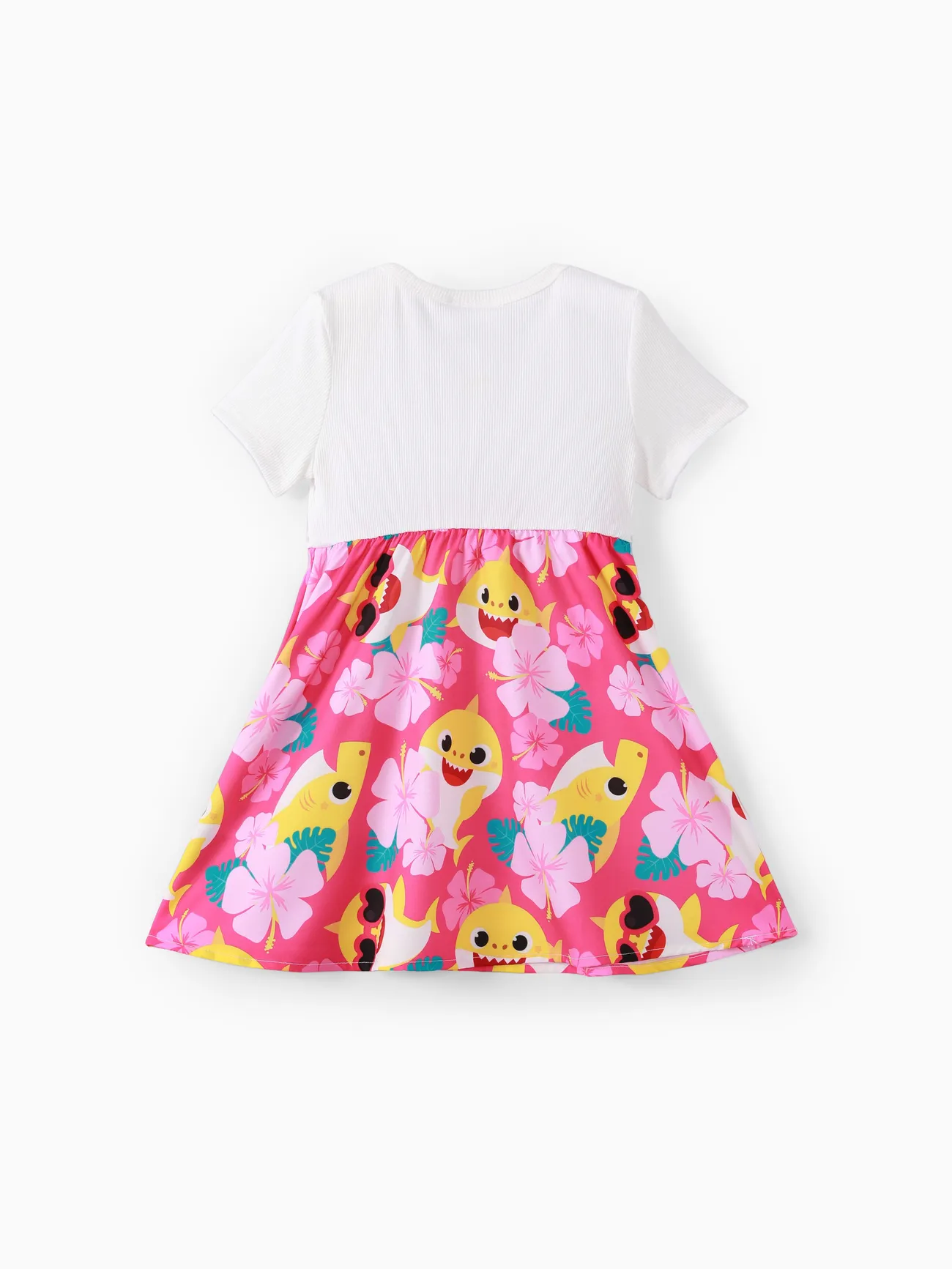 Baby Shark Toddler Girl Character Print Bow Decor/Mesh Overlay Dress Pink big image 1