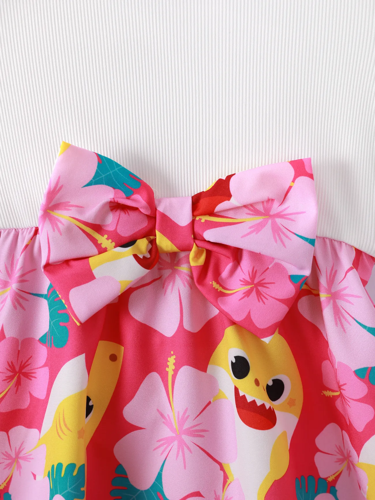小鯊魚幼兒女孩角色印花蝴蝶結裝飾/網眼覆蓋連衣裙 粉色 big image 1