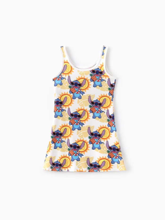 Disney Stitch Kleinkind/Kind Mädchen 1 Stück Naia™ Hawaii Stil Charakter Allover Print ärmelloses Kleid