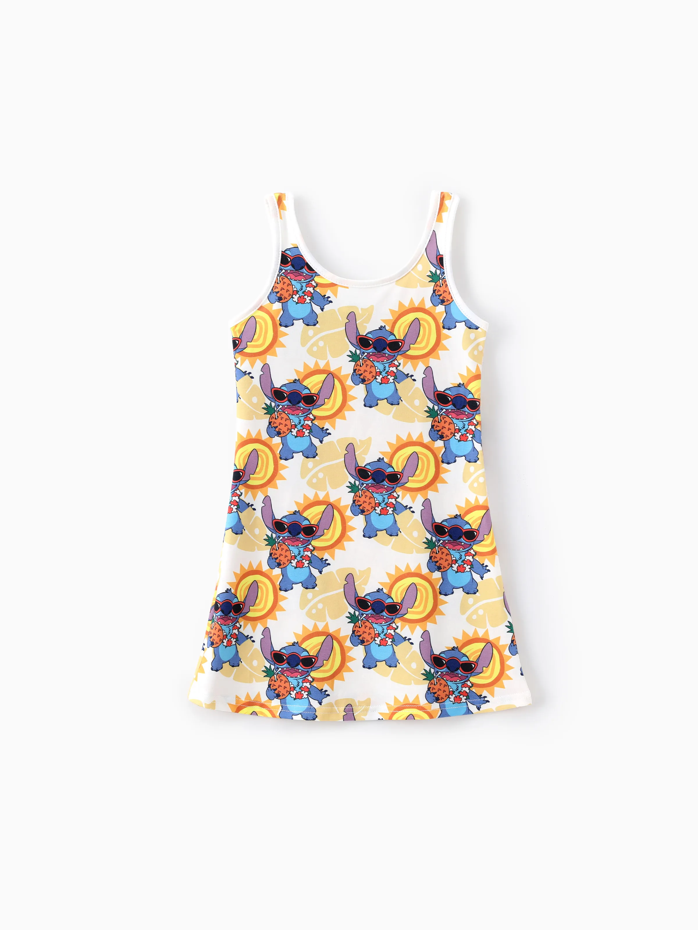 Yellow - Disney Stitch Toddler/Kid Girls 1pc Naia™ Hawaii Style Character Allover Print  Sleeveless Dress - image 2