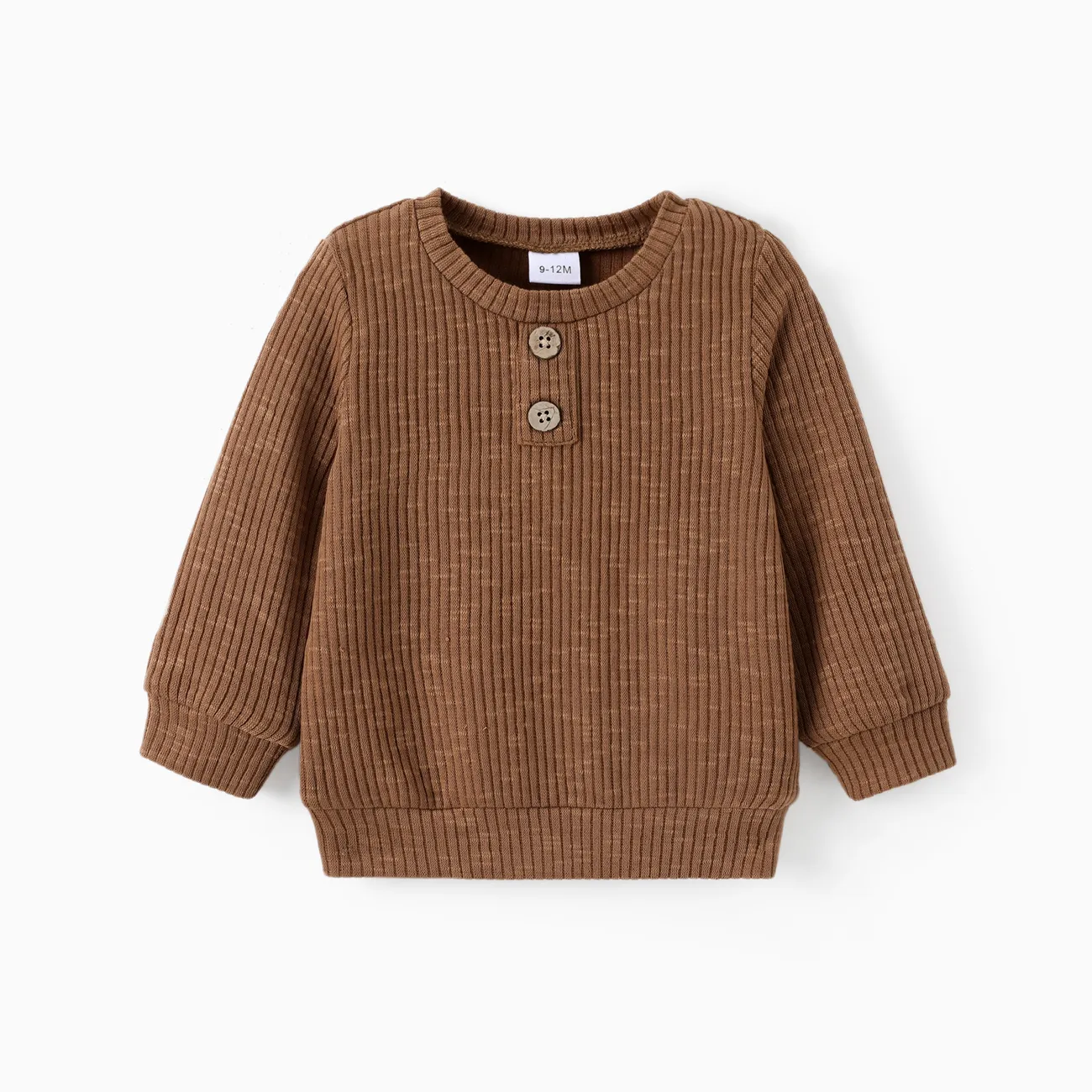Baby Boy/Girl Clothes Button Design Solid Ribbed Knitted Long-sleeve Pullover Top