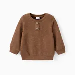 Baby Boy/Girl Button Design Solid Ribbed Knitted Long-sleeve Pullover Top Brown