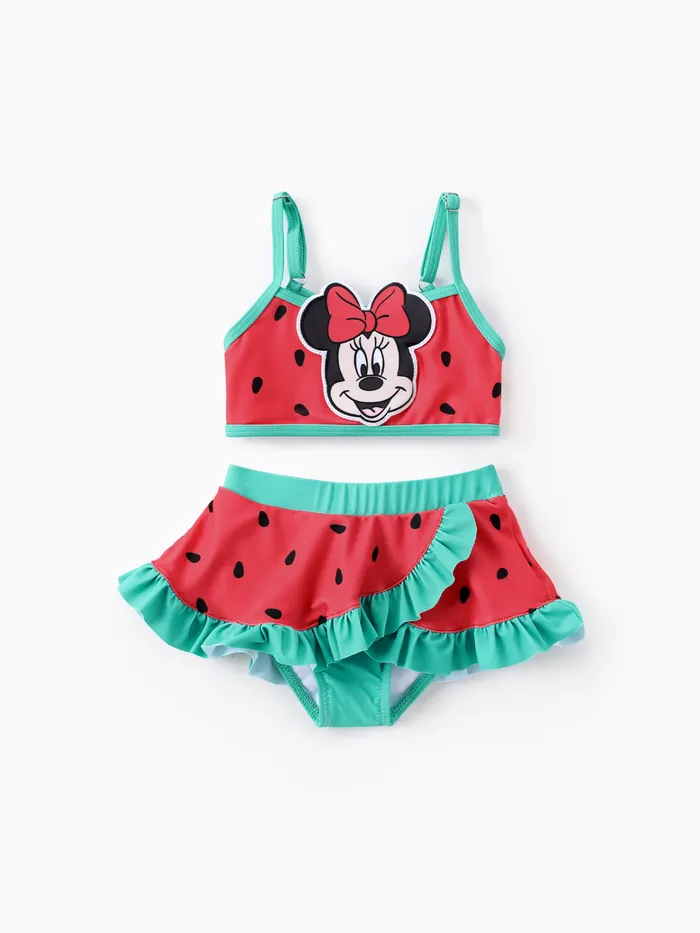 Disney Mickey and Friends Baby/Toddler Girls 2pcs Warermellon Polka Dots Embroidered Minnie Patch Swimsuit