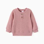 Baby Boy/Girl Button Design Solid Ribbed Knitted Long-sleeve Pullover Top Pink