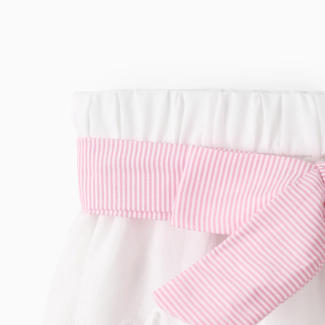 Trendy Toddler Girl Stripe Print Bowknot Ruffle Flounce Set Pink big image 1
