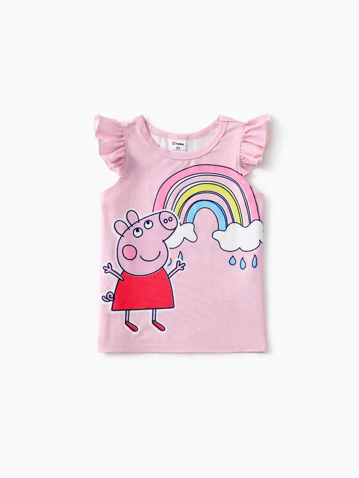 Camiseta arcoíris con mangas de mariposa para niñas pequeñas: Top de manga corta de 1pc de poliéster
