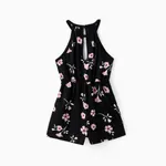 Neckholder-Jumpsuit für Mädchen mit Blumenprint schwarz