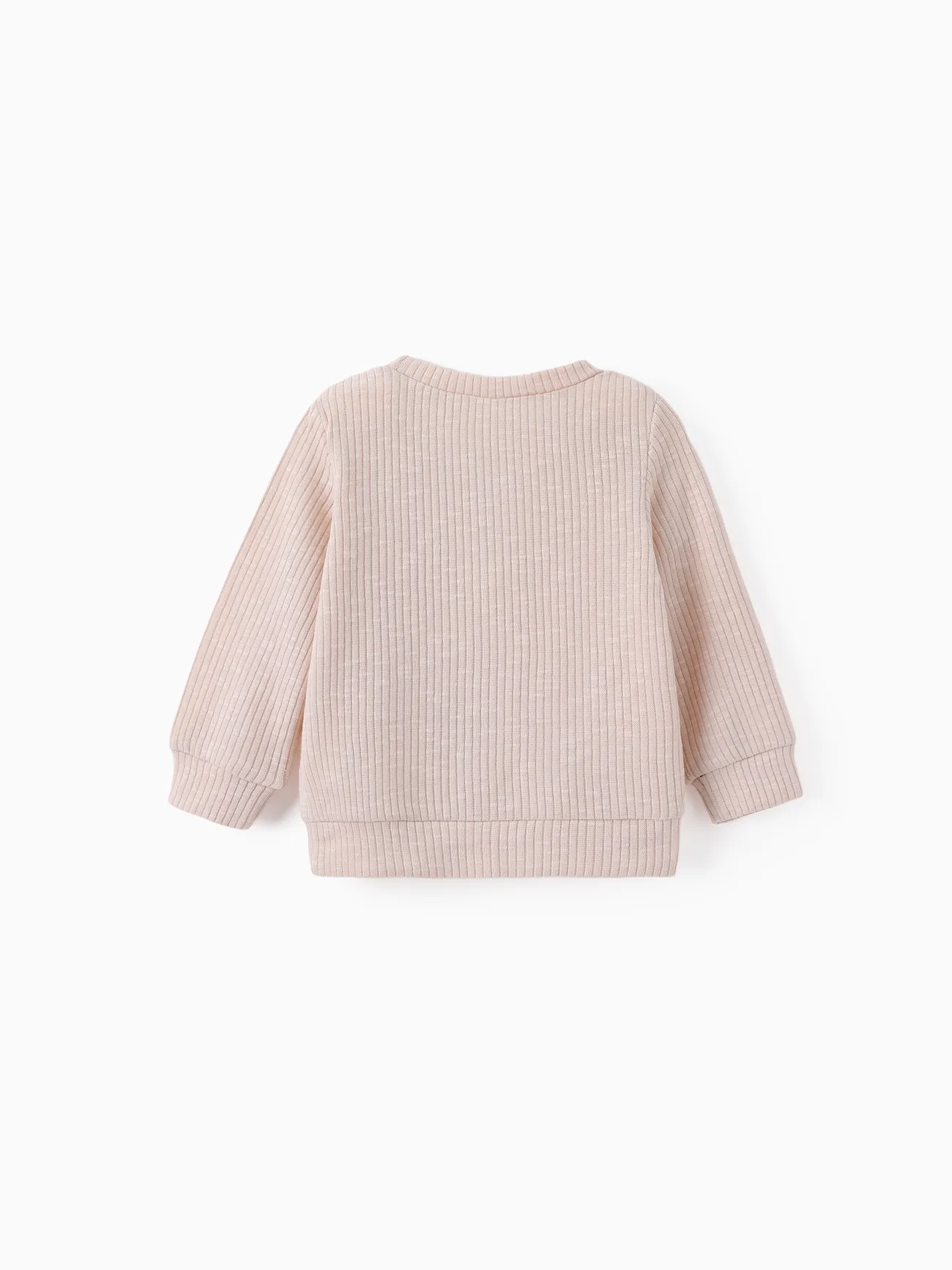 Baby Boy/Girl Button Design Solid Ribbed Knitted Long-sleeve Pullover Top Apricot big image 1