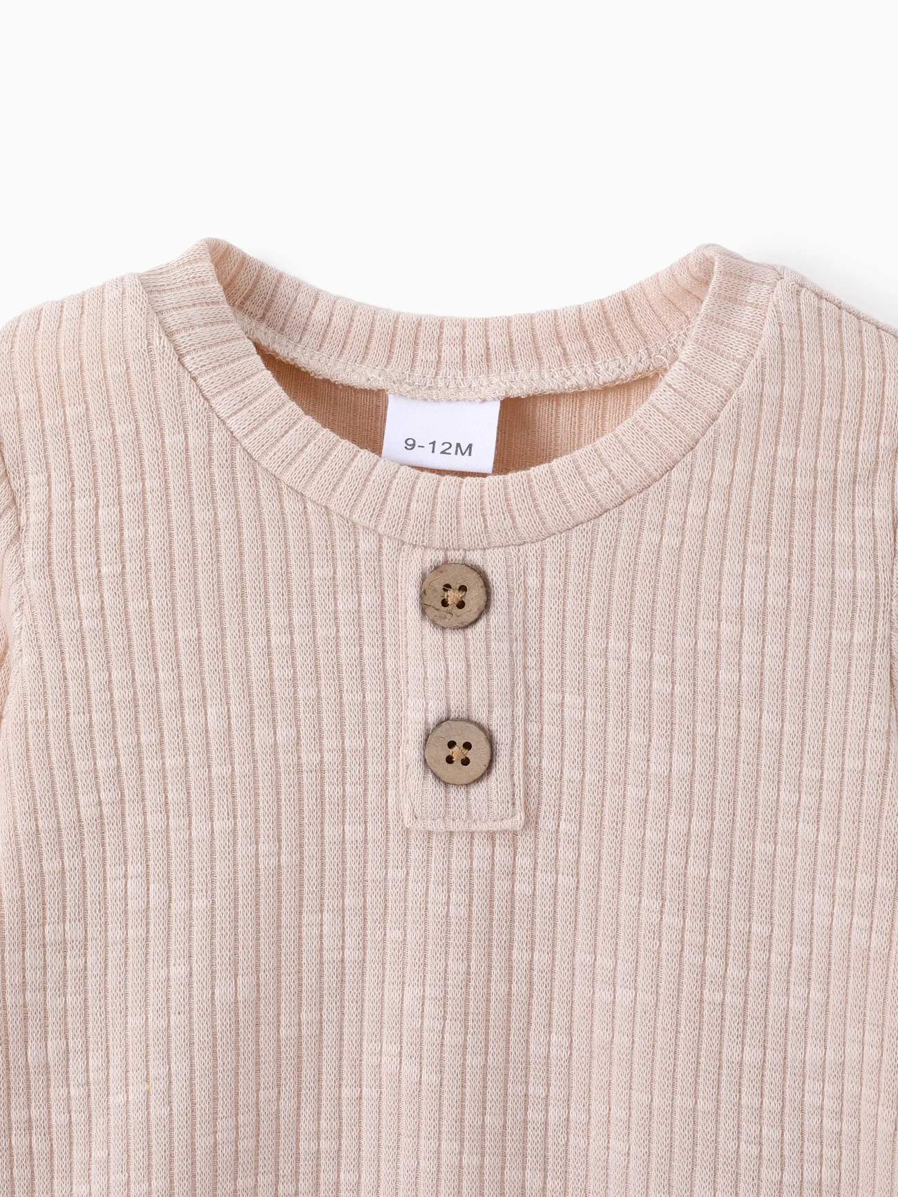 Baby Boy/Girl Button Design Solid Ribbed Knitted Long-sleeve Pullover Top Apricot big image 1