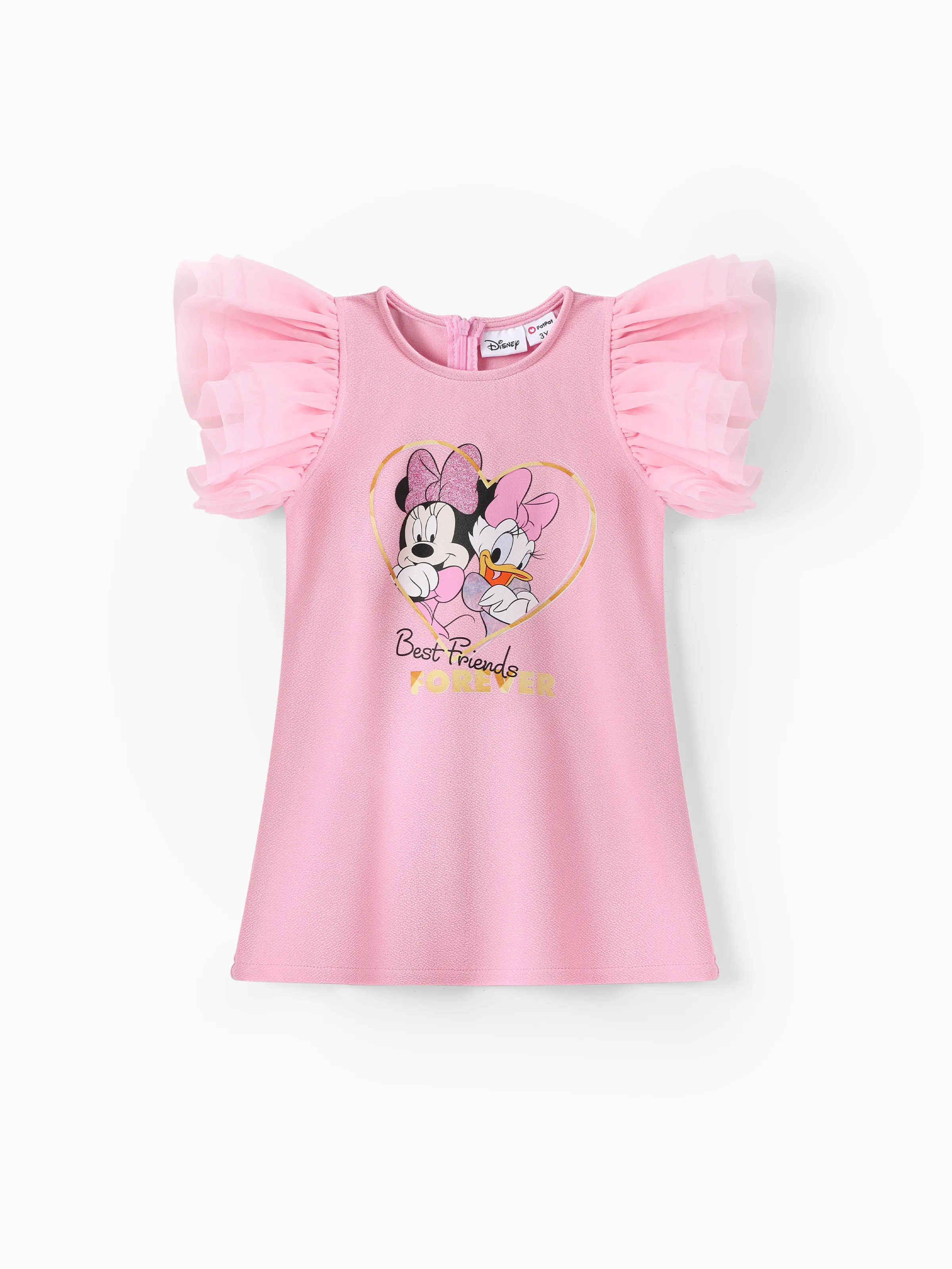 

Disney Mickey and Friends Toddler Girls 1pc Minnie and Daisy Character Print Multi-layer Mesh Sleeve Dress