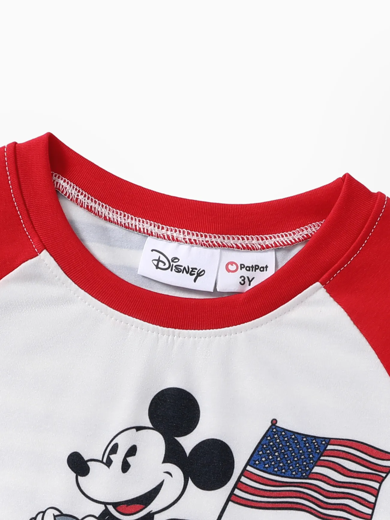 Disney Mickey and Friends Día Nacional Niño pequeño Chico Costura de tela Infantil Manga corta Camiseta rojo blanco big image 1